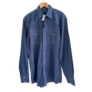 Pelham Men's XLT Western Blue Denim Pearl Snap Buttons Cowboy Shirt NWT